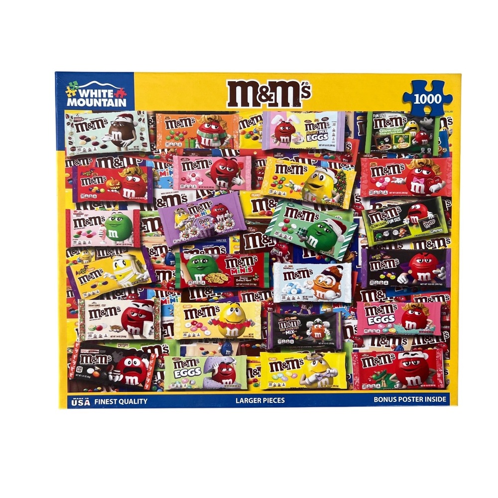 White Mountain Puzzles M&Ms Candy Collage 1000 Piece Jigsaw Puzzle Complete